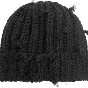 Textured Ribbed Knit Beanie - Black